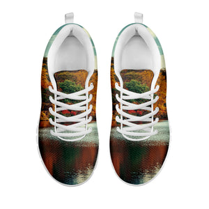 Autumn Lake Print White Sneakers