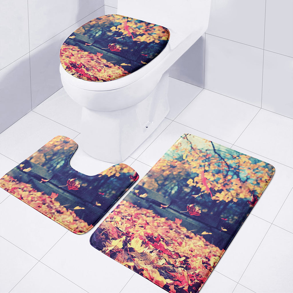 Autumn Leaves Print 3 Piece Bath Mat Set