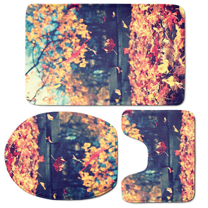 Autumn Leaves Print 3 Piece Bath Mat Set