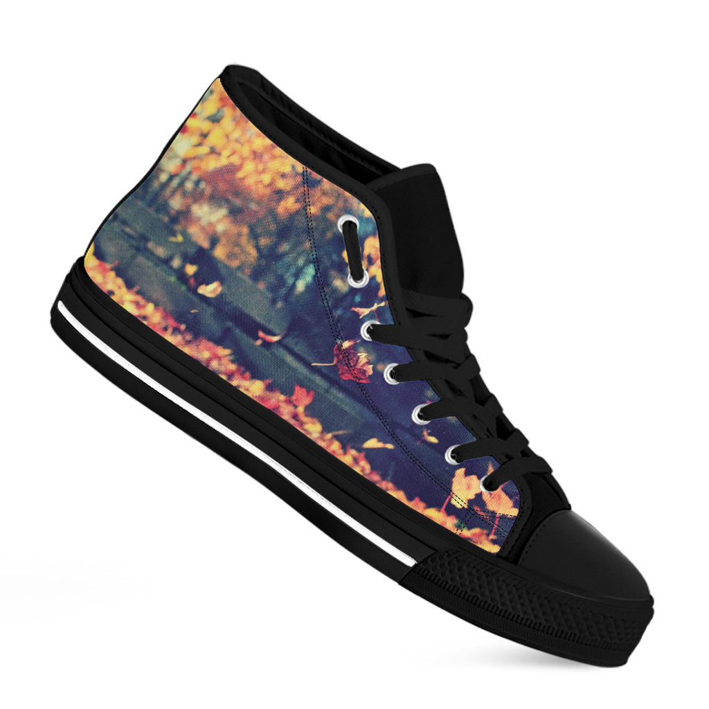 Autumn Leaves Print Black High Top Shoes