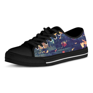 Autumn Leaves Print Black Low Top Shoes