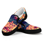 Autumn Leaves Print Black Slip On Shoes