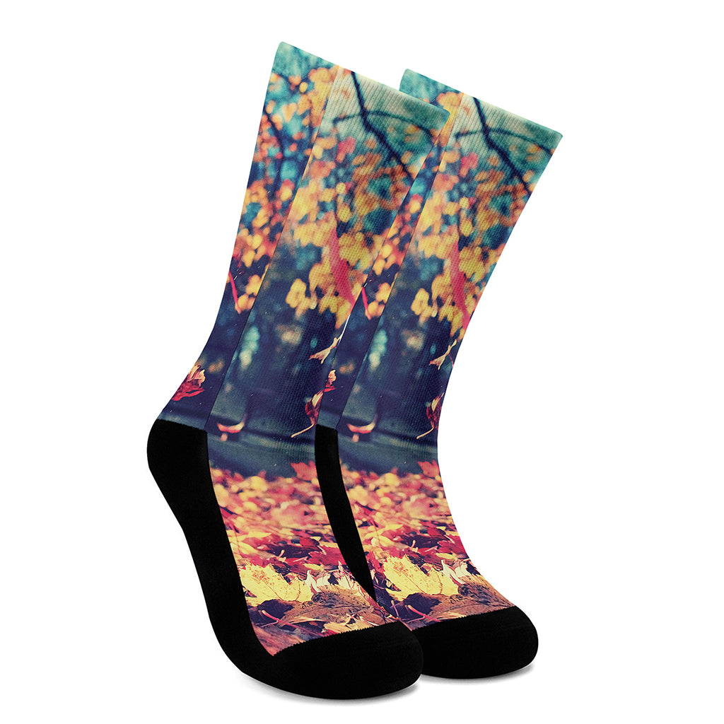 Autumn Leaves Print Crew Socks