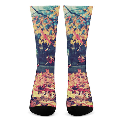 Autumn Leaves Print Crew Socks