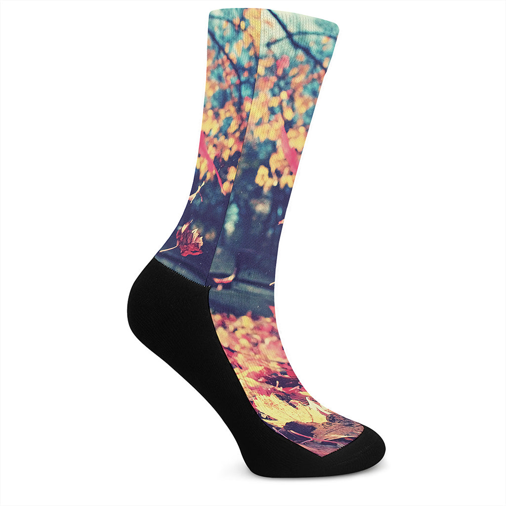 Autumn Leaves Print Crew Socks