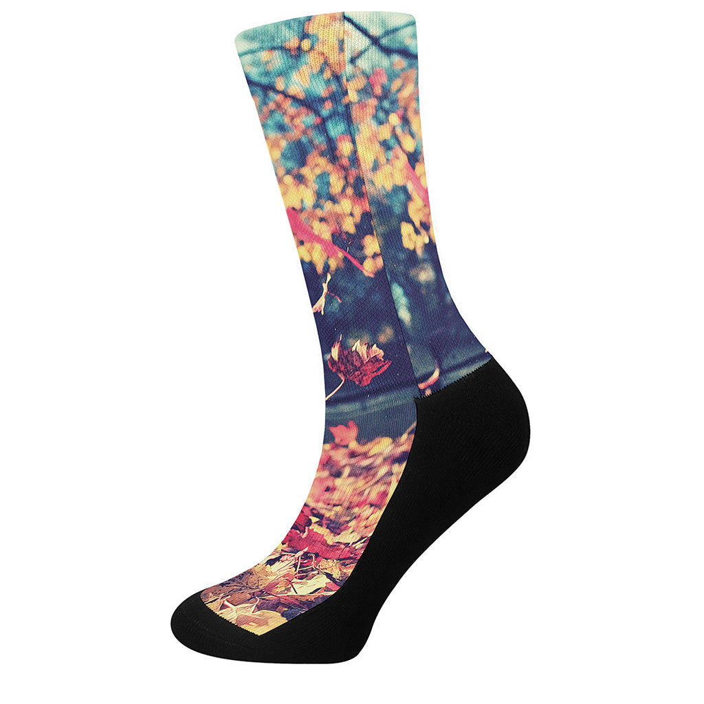 Autumn Leaves Print Crew Socks