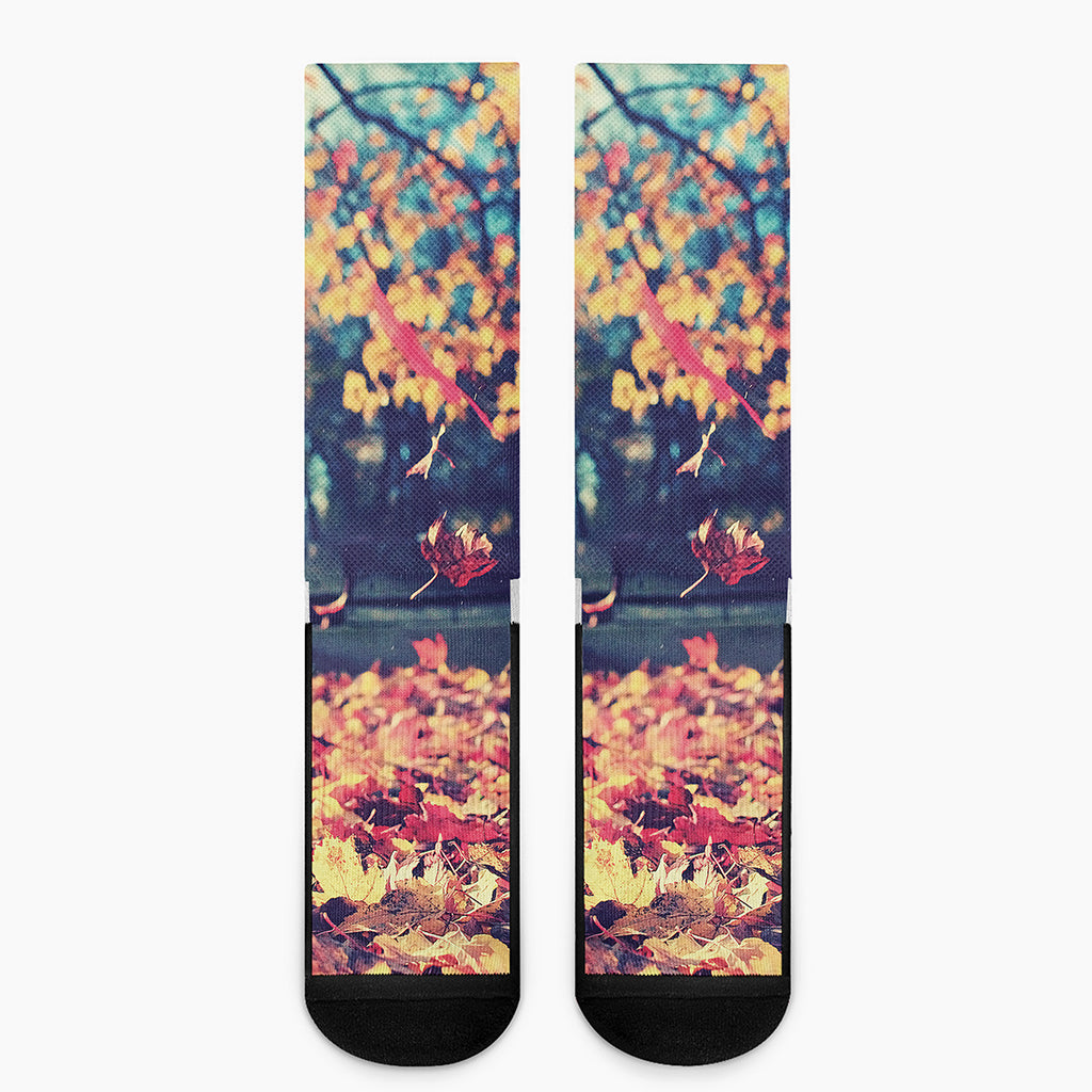 Autumn Leaves Print Crew Socks