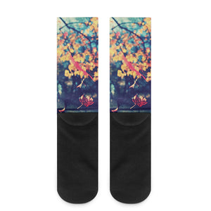 Autumn Leaves Print Crew Socks