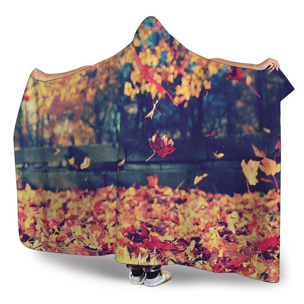 Autumn Leaves Print Hooded Blanket