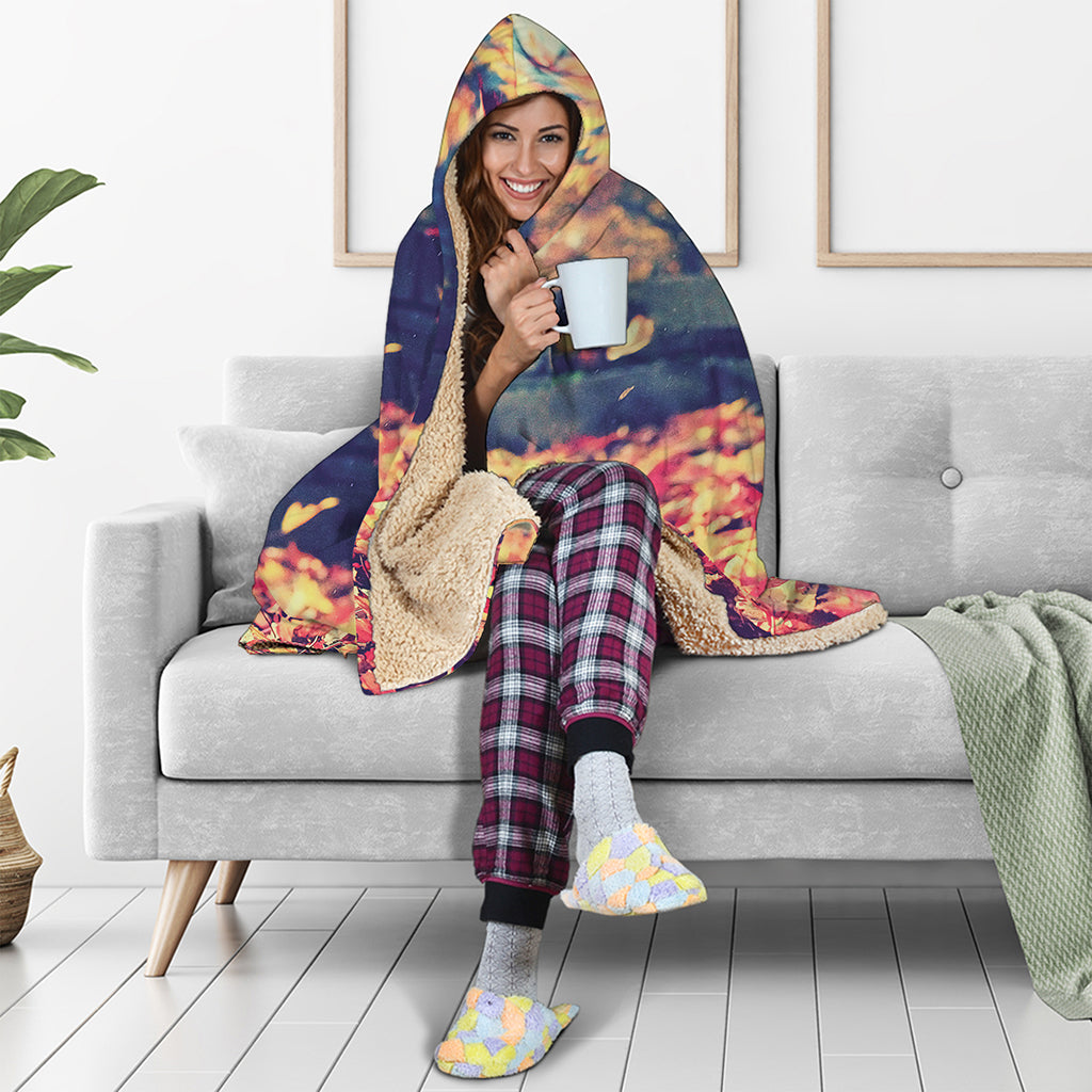 Autumn Leaves Print Hooded Blanket
