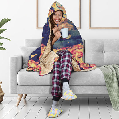 Autumn Leaves Print Hooded Blanket