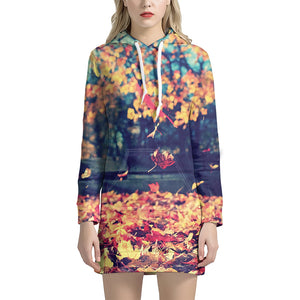 Autumn Leaves Print Hoodie Dress