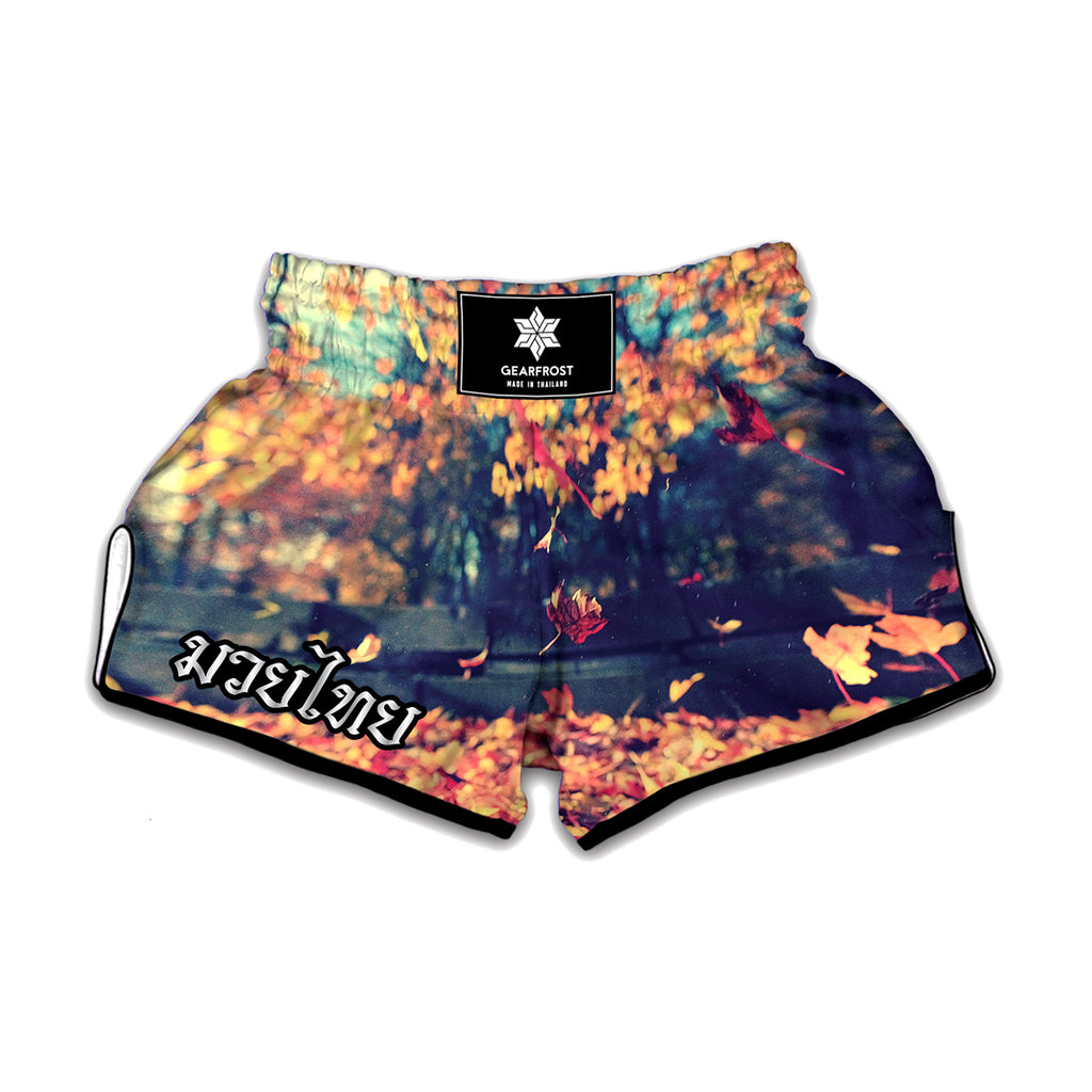 Autumn Leaves Print Muay Thai Boxing Shorts