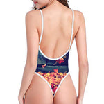 Autumn Leaves Print One Piece High Cut Swimsuit