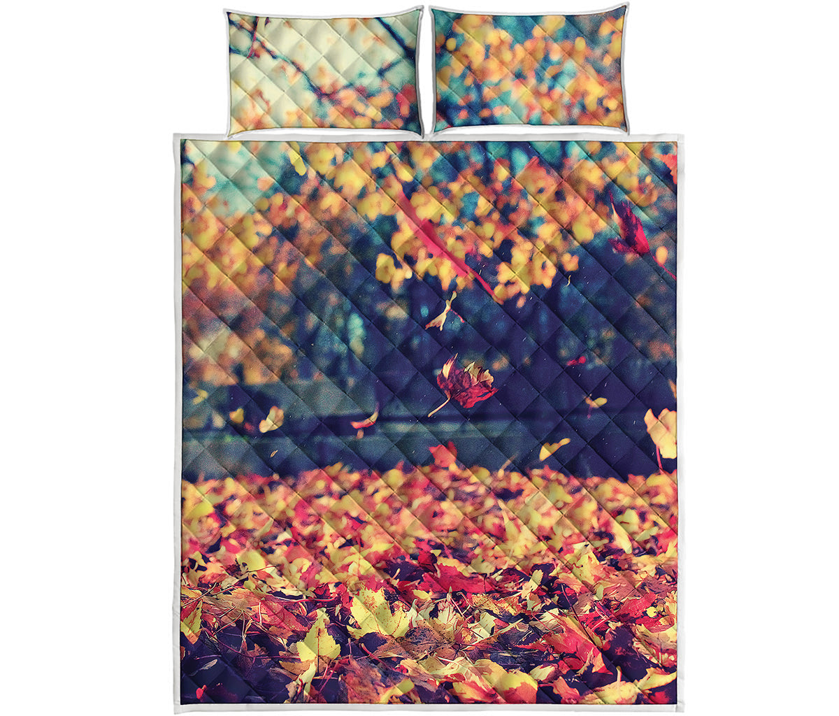 Autumn Leaves Print Quilt Bed Set