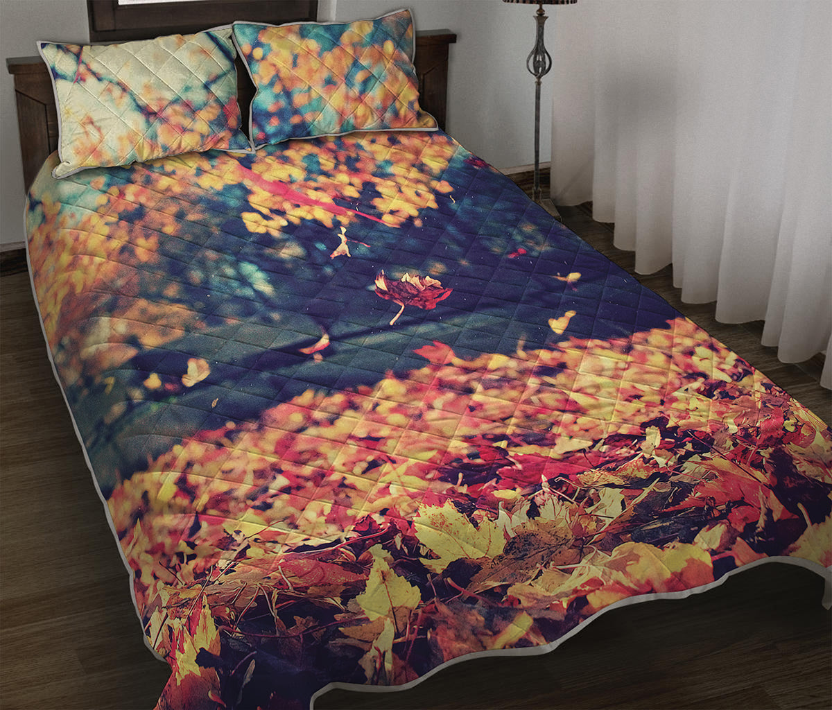 Autumn Leaves Print Quilt Bed Set