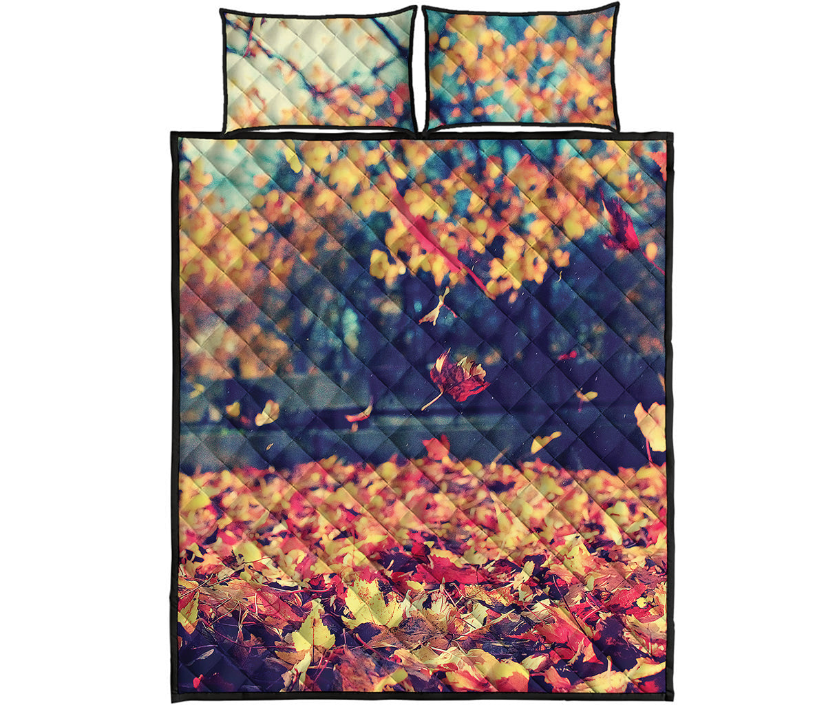 Autumn Leaves Print Quilt Bed Set
