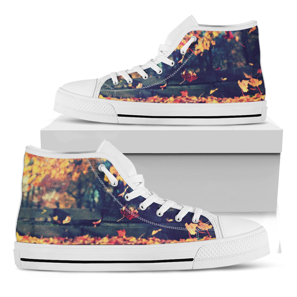 Autumn Leaves Print White High Top Shoes