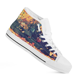 Autumn Leaves Print White High Top Shoes