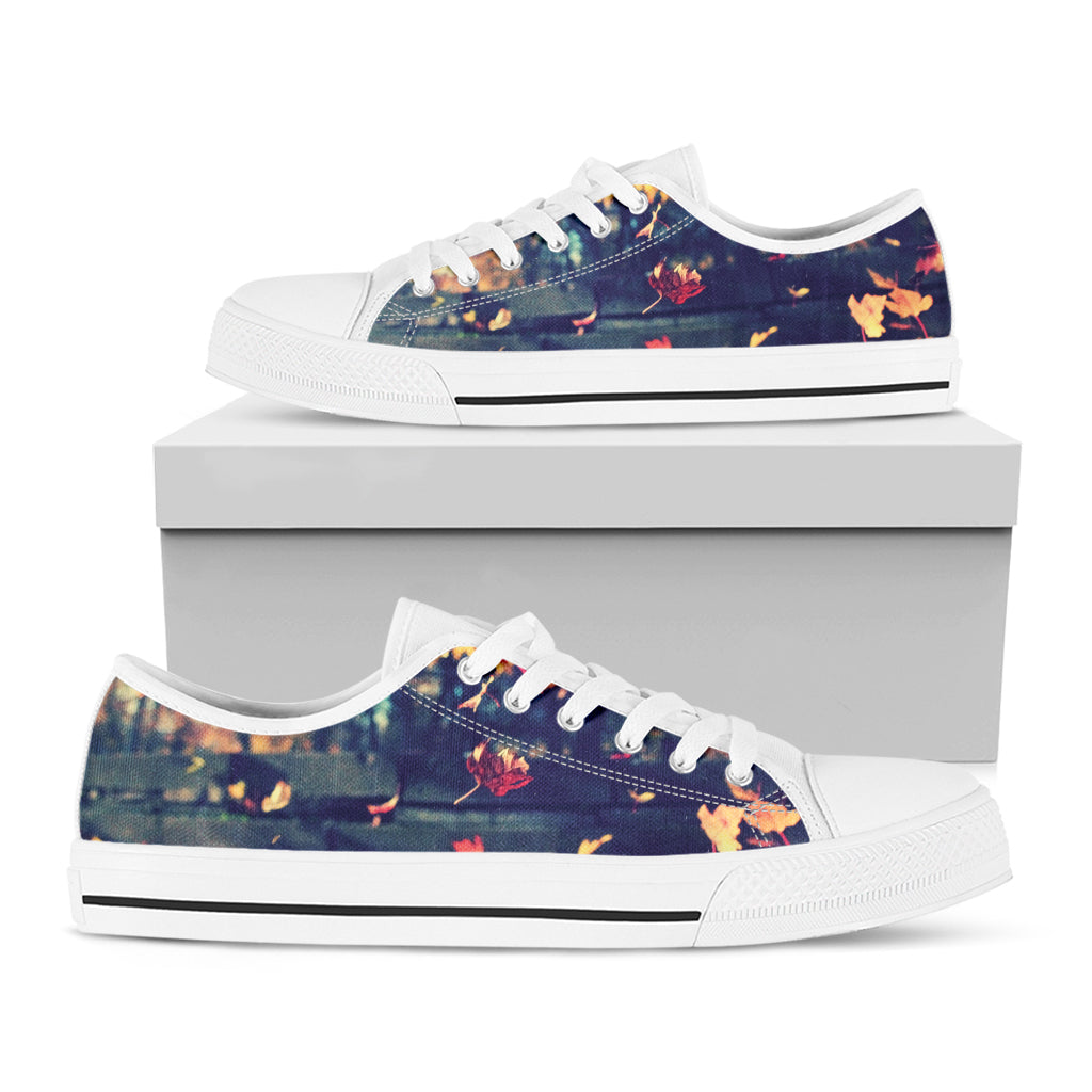 Autumn Leaves Print White Low Top Shoes