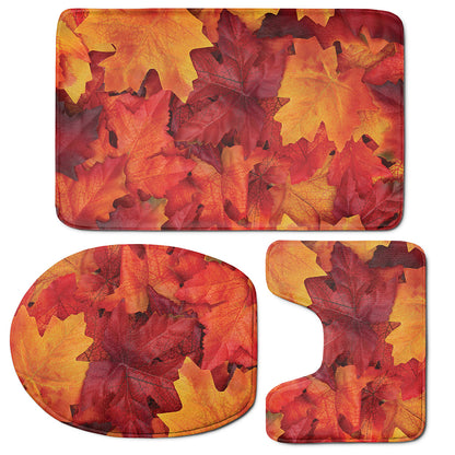 Autumn Maple Leaf Print 3 Piece Bath Mat Set