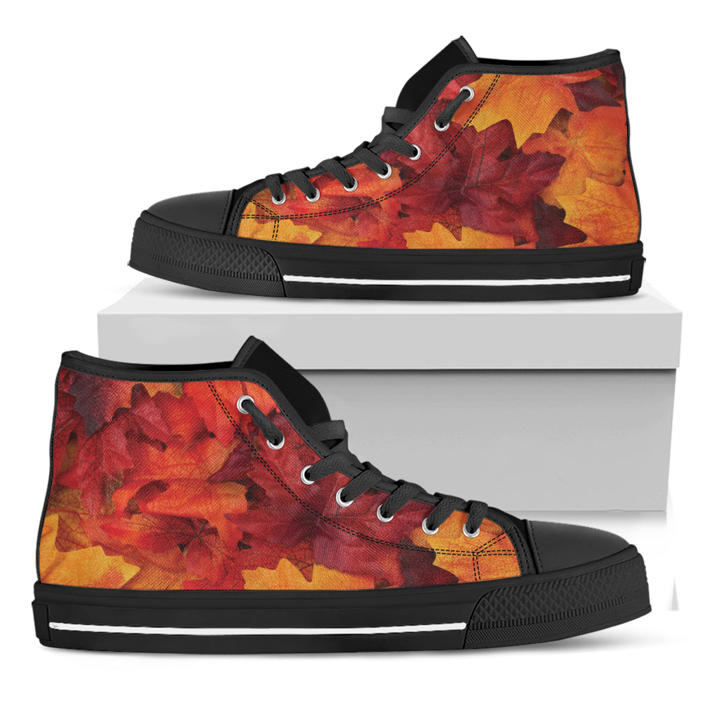 Autumn Maple Leaf Print Black High Top Shoes