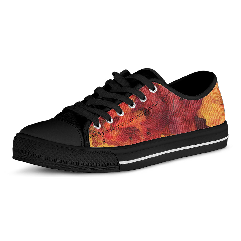 Autumn Maple Leaf Print Black Low Top Shoes