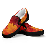 Autumn Maple Leaf Print Black Slip On Shoes