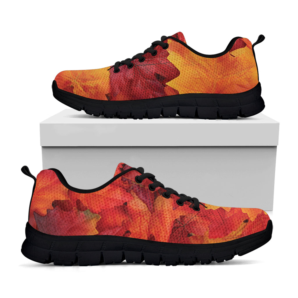 Autumn Maple Leaf Print Black Sneakers