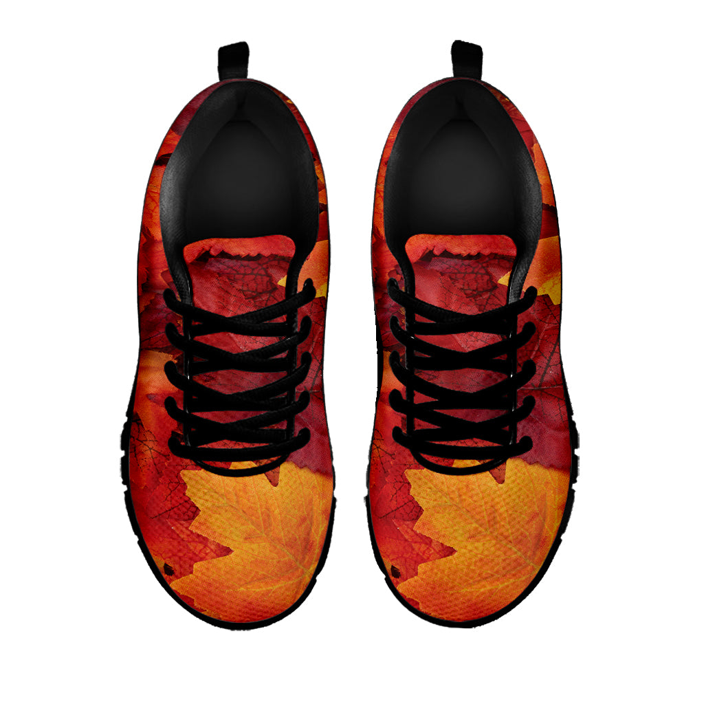 Autumn Maple Leaf Print Black Sneakers