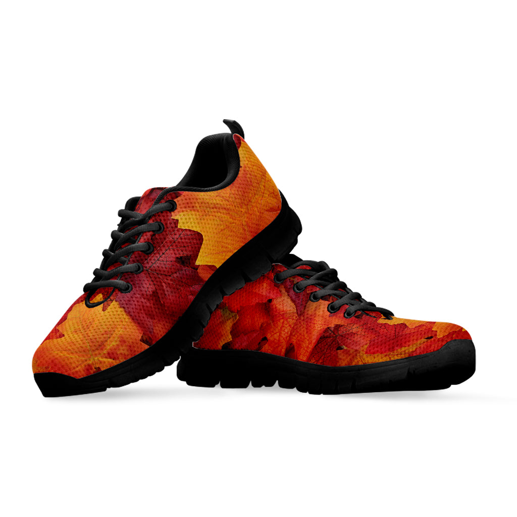 Autumn Maple Leaf Print Black Sneakers