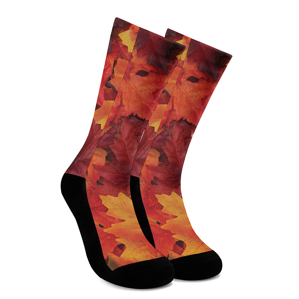 Autumn Maple Leaf Print Crew Socks