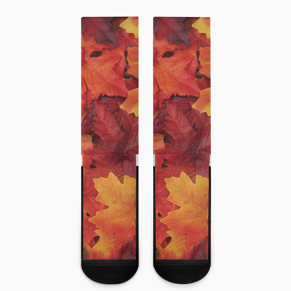 Autumn Maple Leaf Print Crew Socks