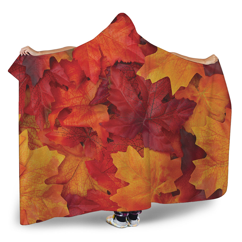 Autumn Maple Leaf Print Hooded Blanket