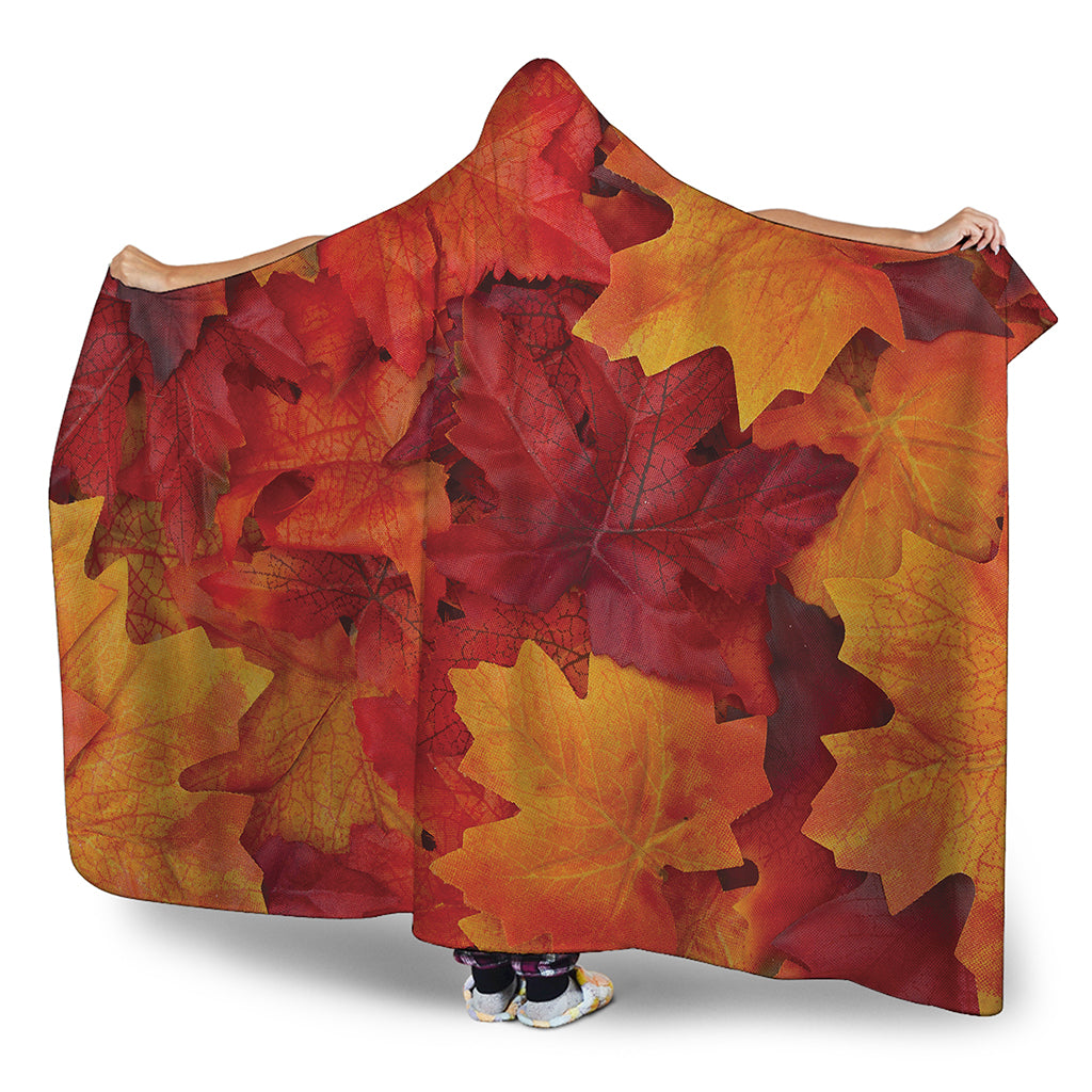 Autumn Maple Leaf Print Hooded Blanket