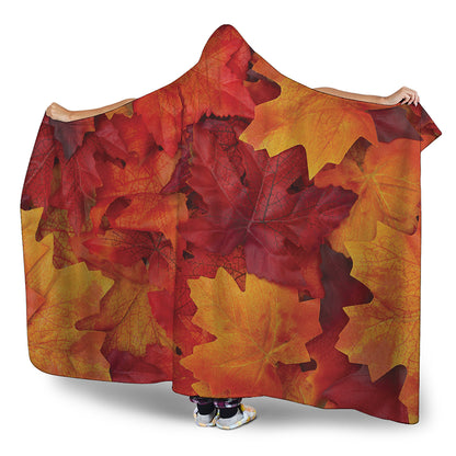 Autumn Maple Leaf Print Hooded Blanket
