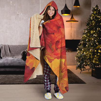 Autumn Maple Leaf Print Hooded Blanket