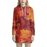 Autumn Maple Leaf Print Hoodie Dress