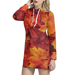 Autumn Maple Leaf Print Hoodie Dress