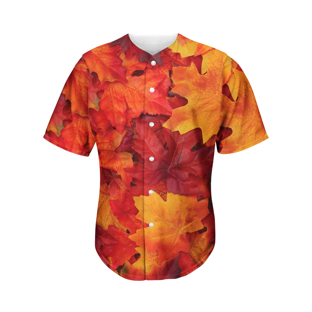 Autumn Maple Leaf Print Men's Baseball Jersey