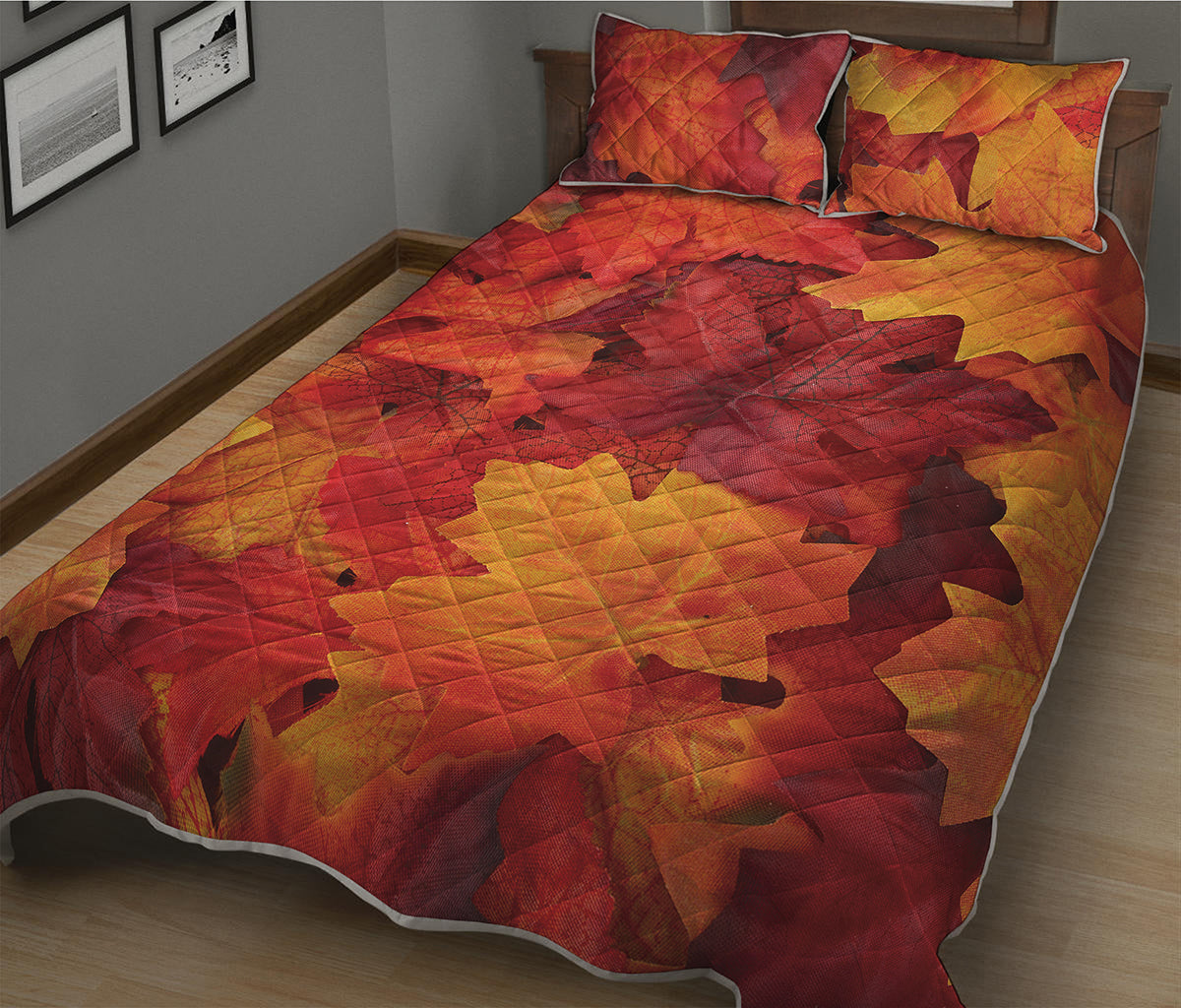 Autumn Maple Leaf Print Quilt Bed Set