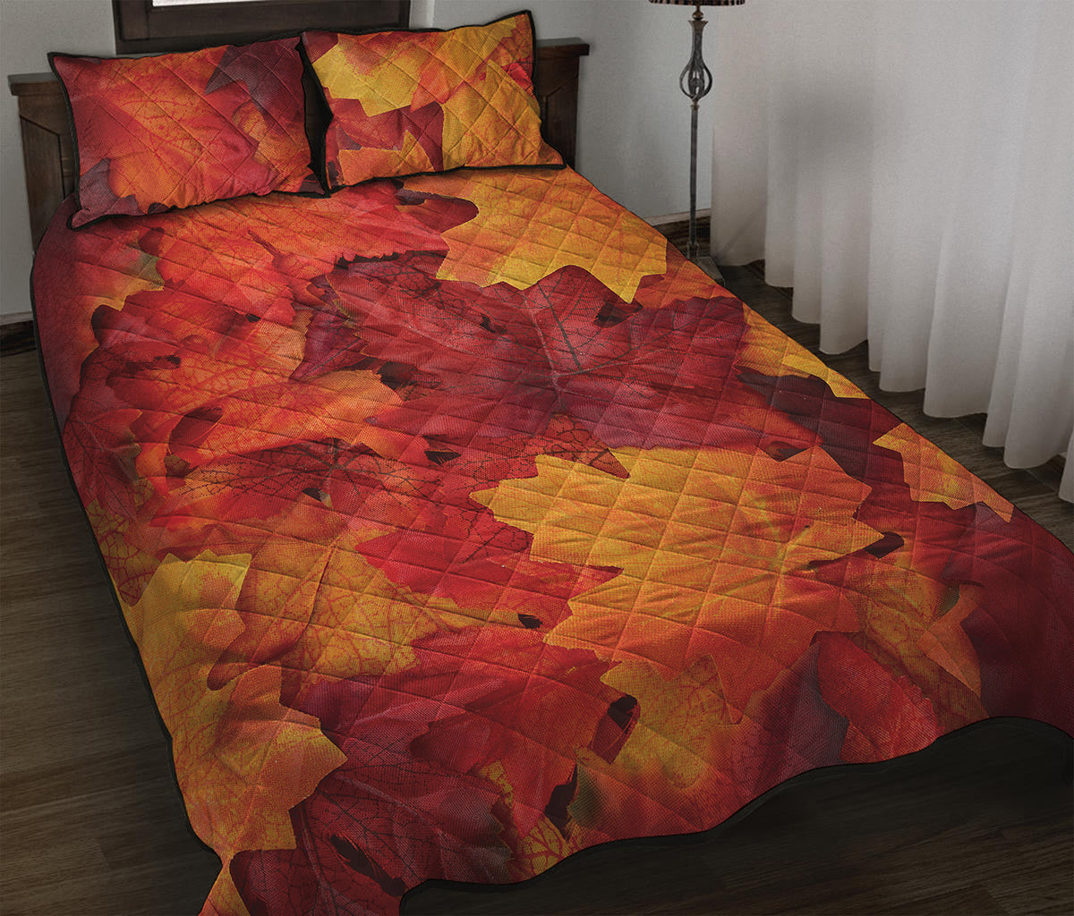 Autumn Maple Leaf Print Quilt Bed Set