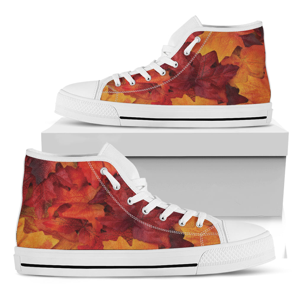 Autumn Maple Leaf Print White High Top Shoes