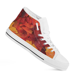 Autumn Maple Leaf Print White High Top Shoes