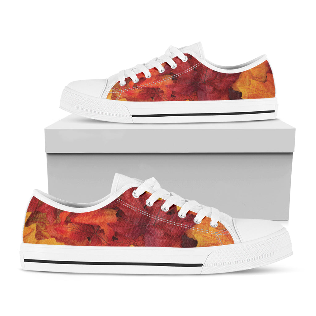 Autumn Maple Leaf Print White Low Top Shoes