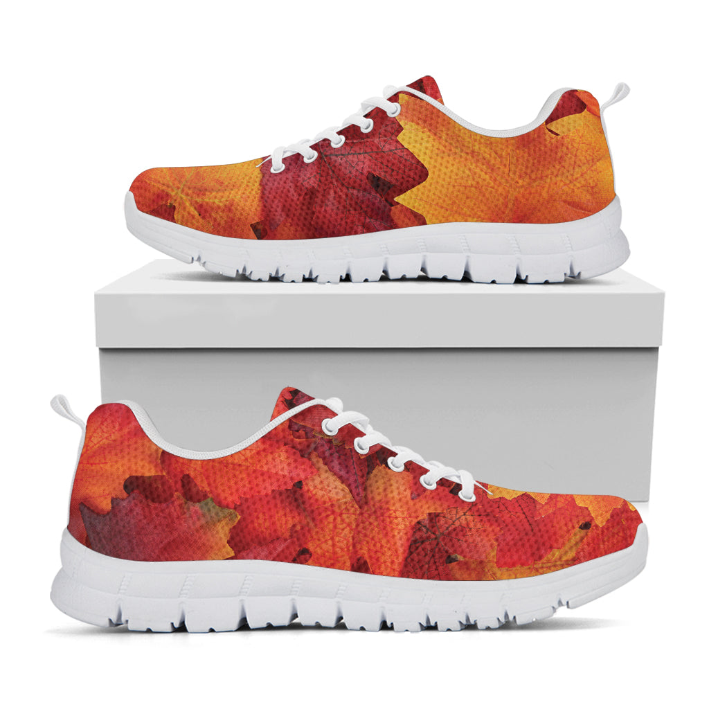 Autumn Maple Leaf Print White Sneakers