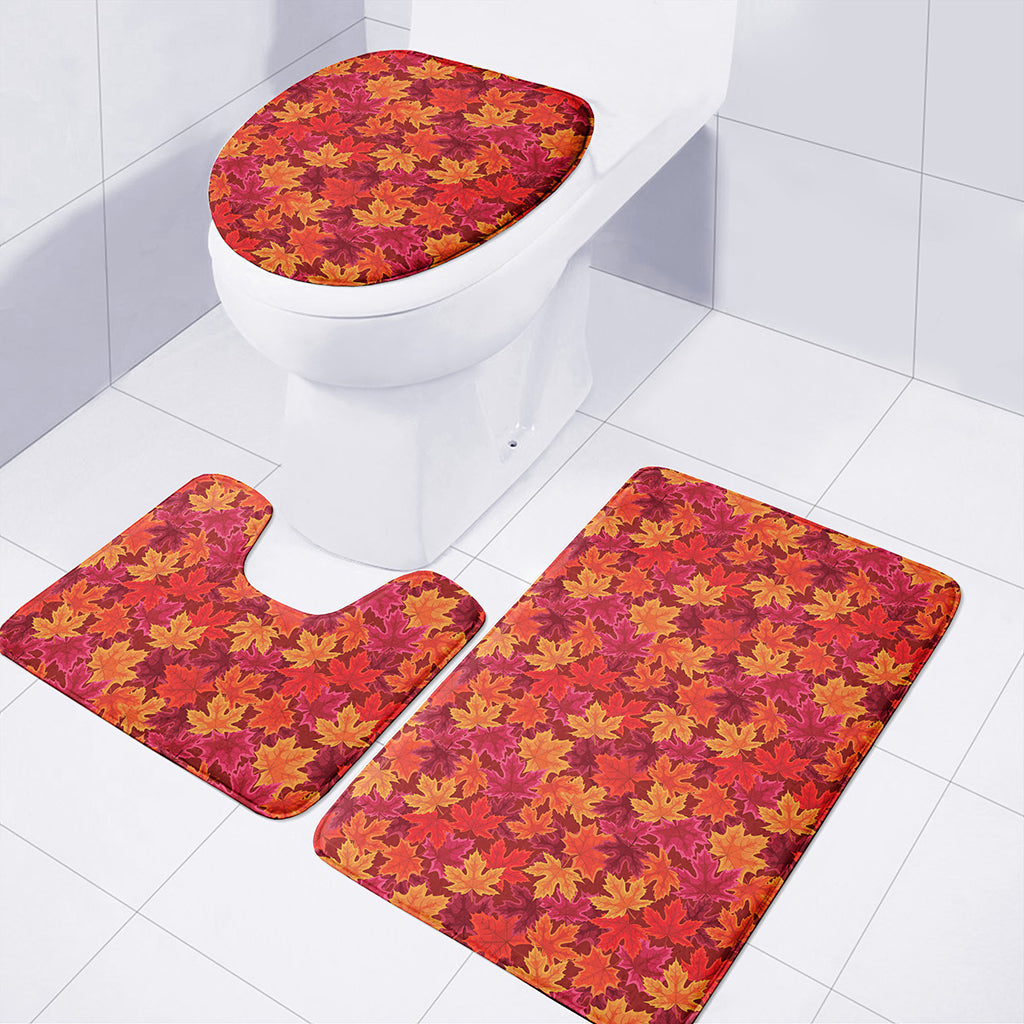 Autumn Maple Leaves Pattern Print 3 Piece Bath Mat Set
