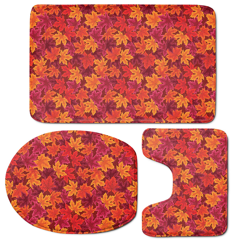 Autumn Maple Leaves Pattern Print 3 Piece Bath Mat Set