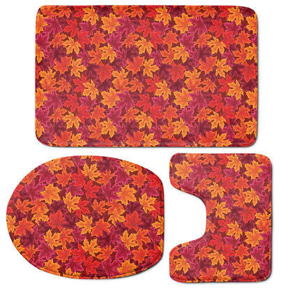 Autumn Maple Leaves Pattern Print 3 Piece Bath Mat Set