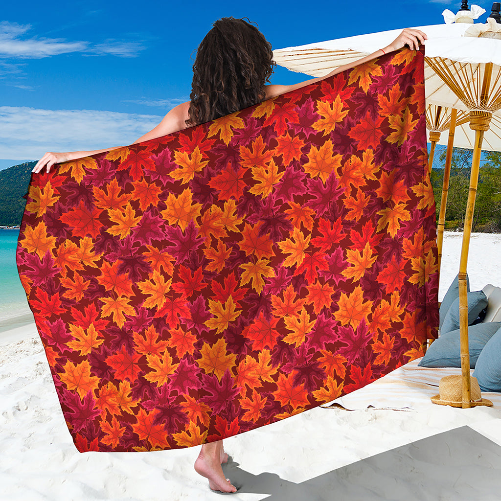 Autumn Maple Leaves Pattern Print Beach Sarong Wrap